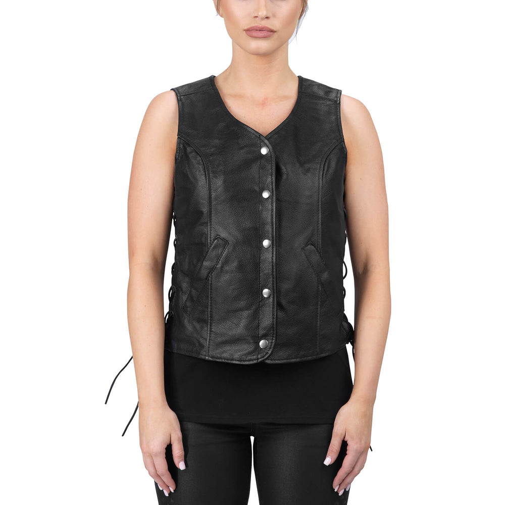 Ace Rowdy Black Leather Motorcycle Vest for Women