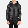 HARCHIZ Black Hooded Leather Bomber Jacket
