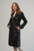 Ella Black White Leather Trench Coat For Women