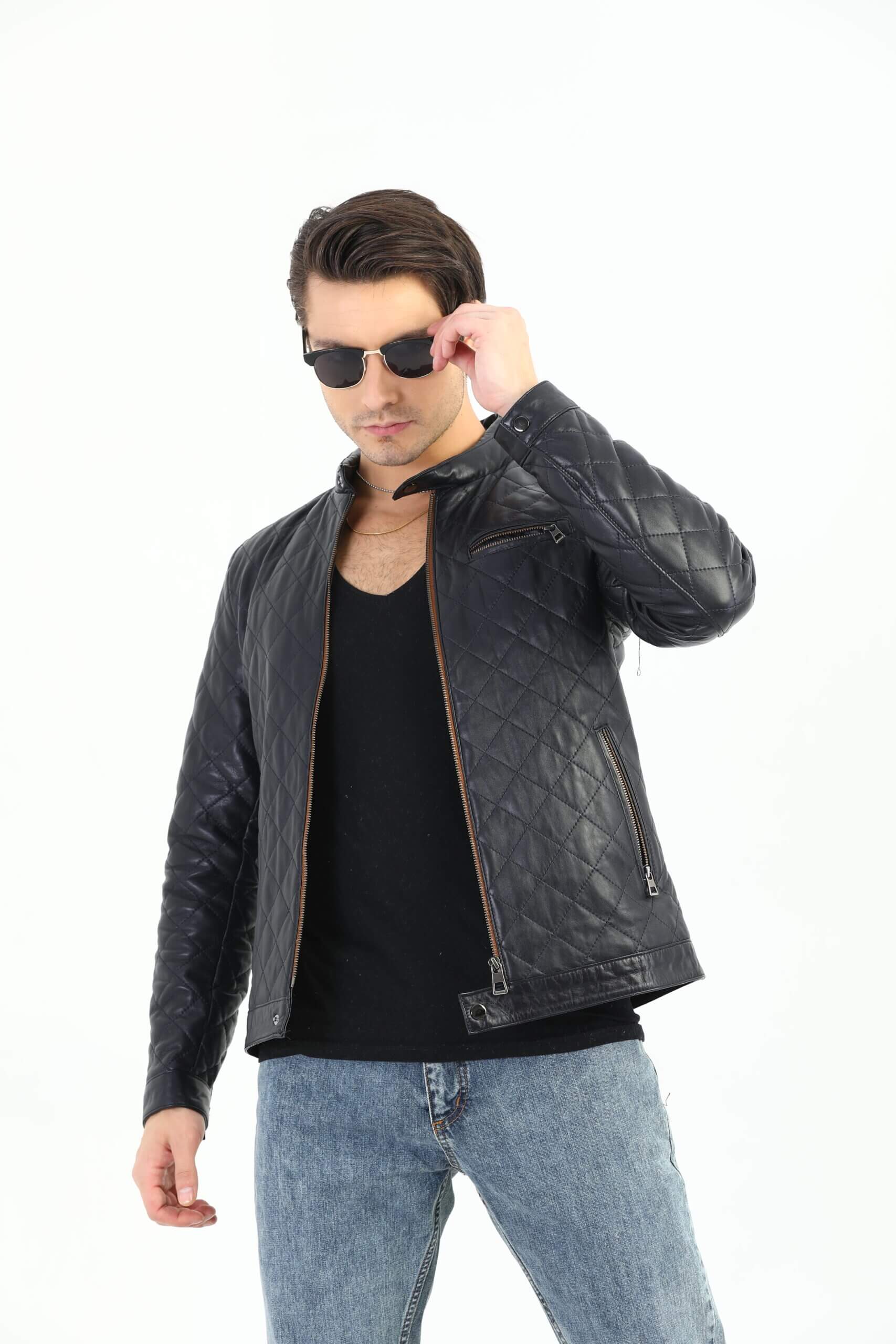 Ace Leonardo Genuine Biker Leather Jacket Men's