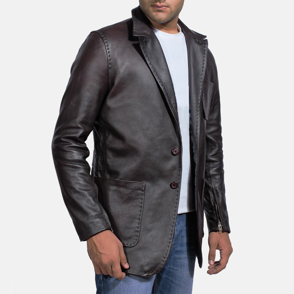 Ace Wine Black Leather Blazer