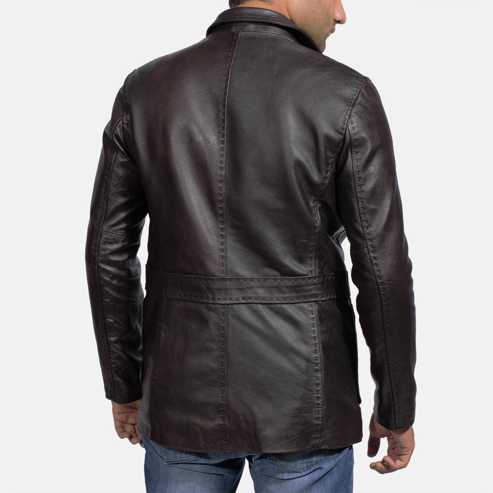 Ace Wine Black Leather Blazer