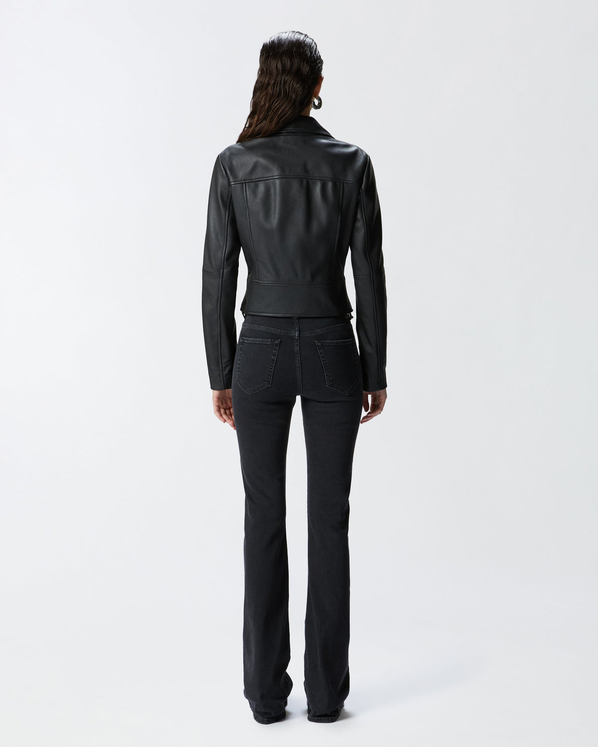 Cropped Leather Biker Jacket in Nappa