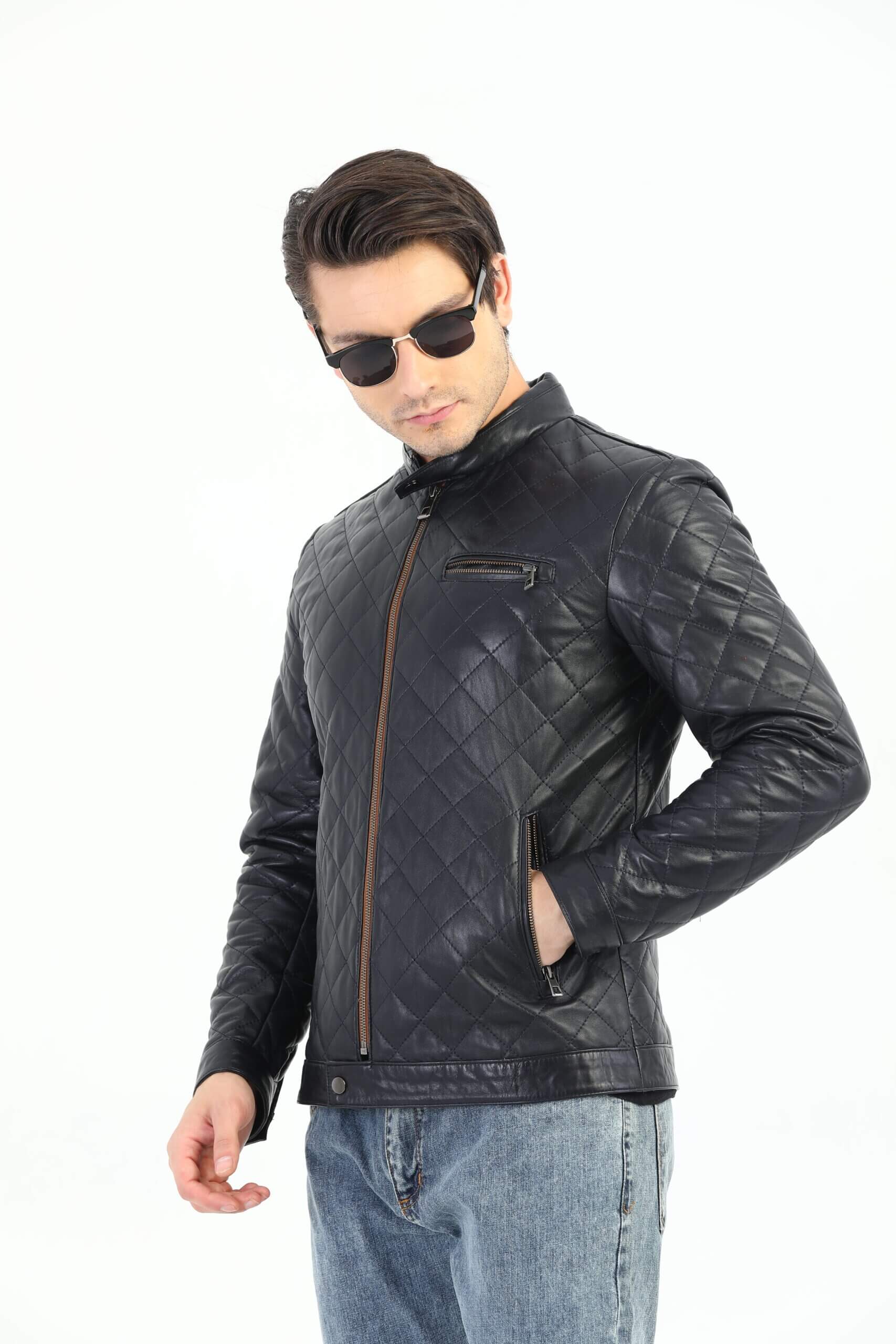 Ace Leonardo Genuine Biker Leather Jacket Men's