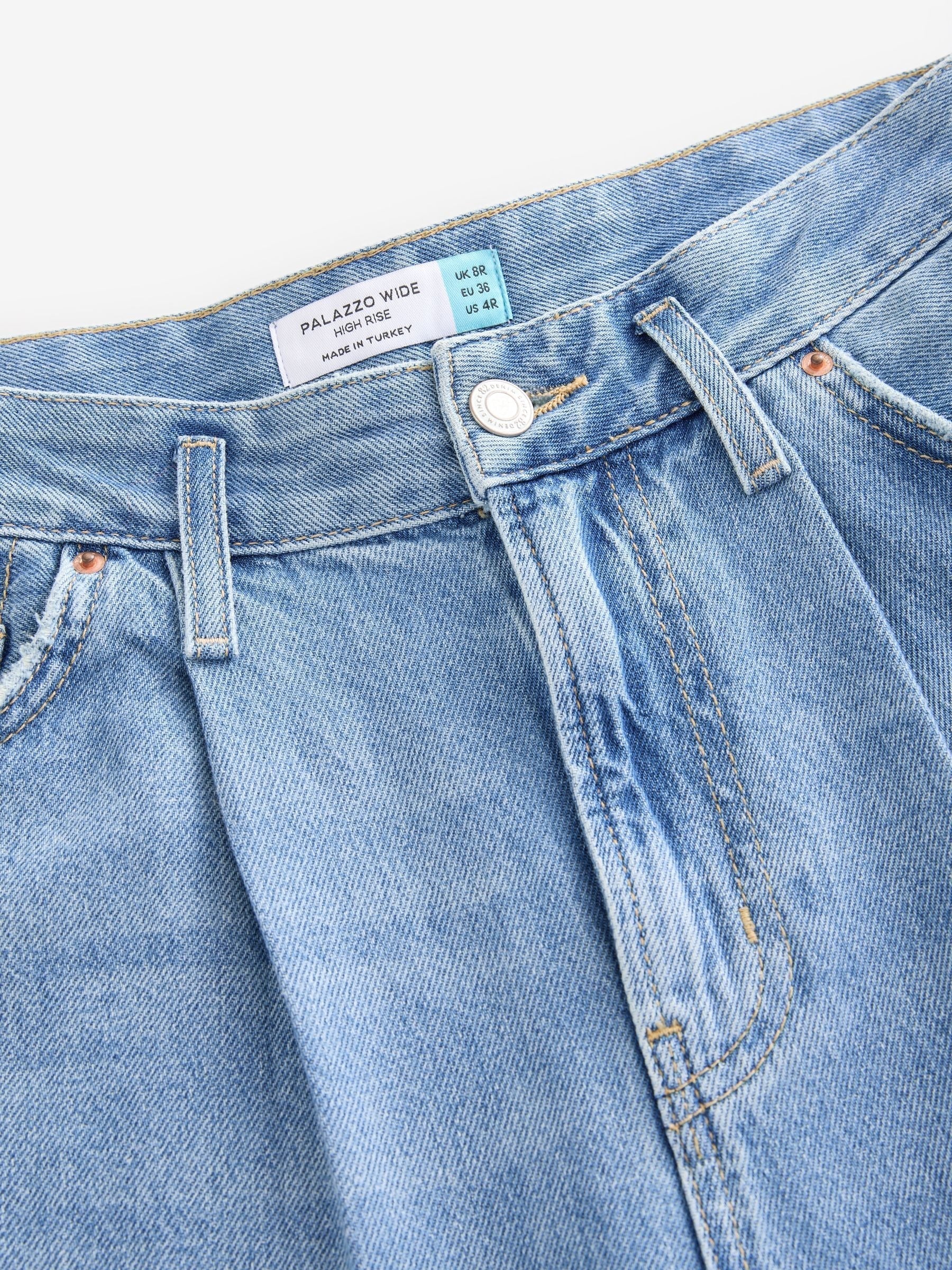 Women Mid Blue Palazzo Wide Leg 100% Cotton Jeans – Trendy Palazzo Denim for Pakistani Women | HARCHIZ