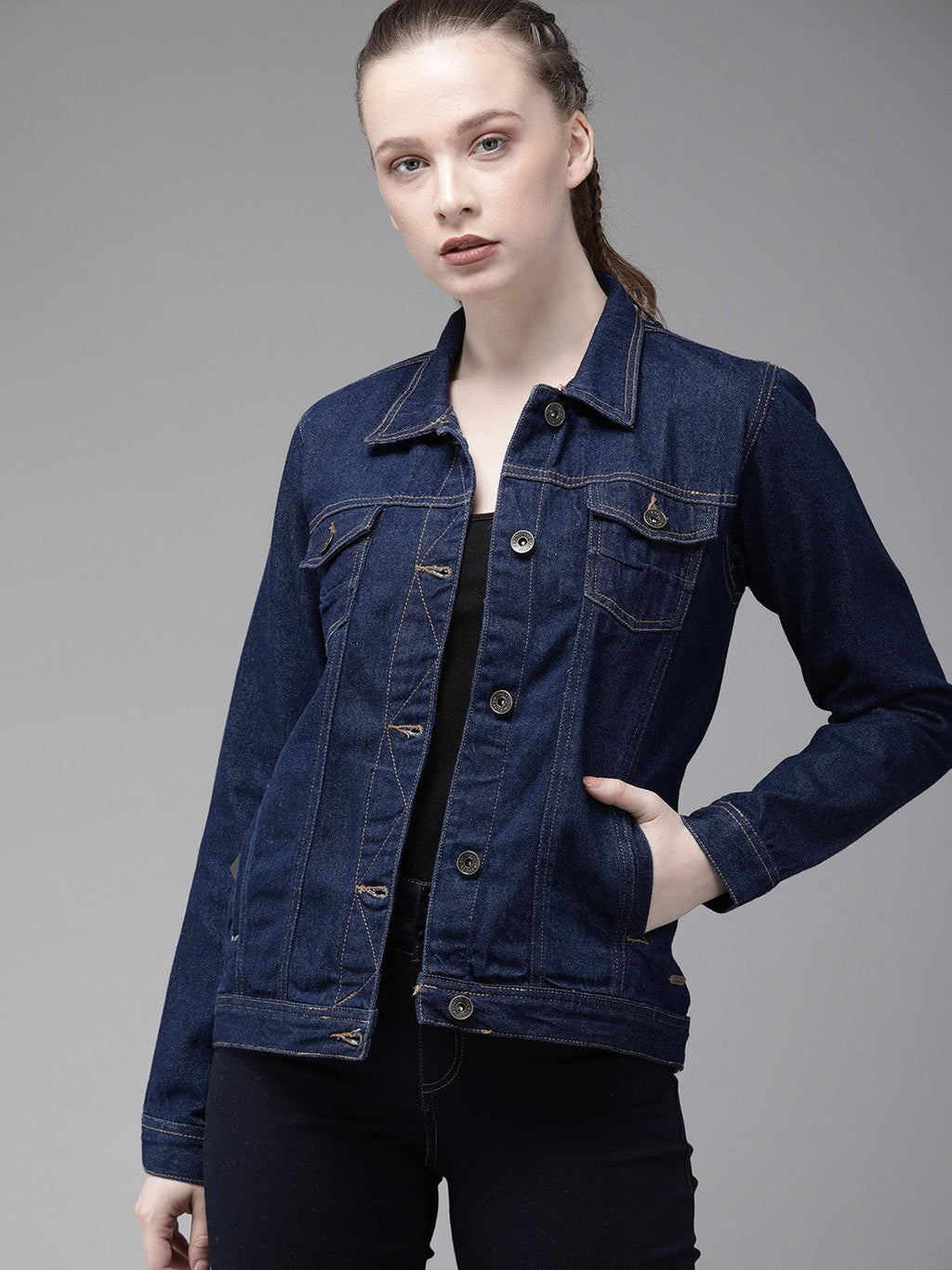 Harchiz The Lifestyle Co Women’s Blue Solid Denim Jacket – Everyday Style Essential