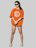Women Typography Printed Round Neck Cotton Oversized T-Shirt – Trendy Streetwear in Pakistan
