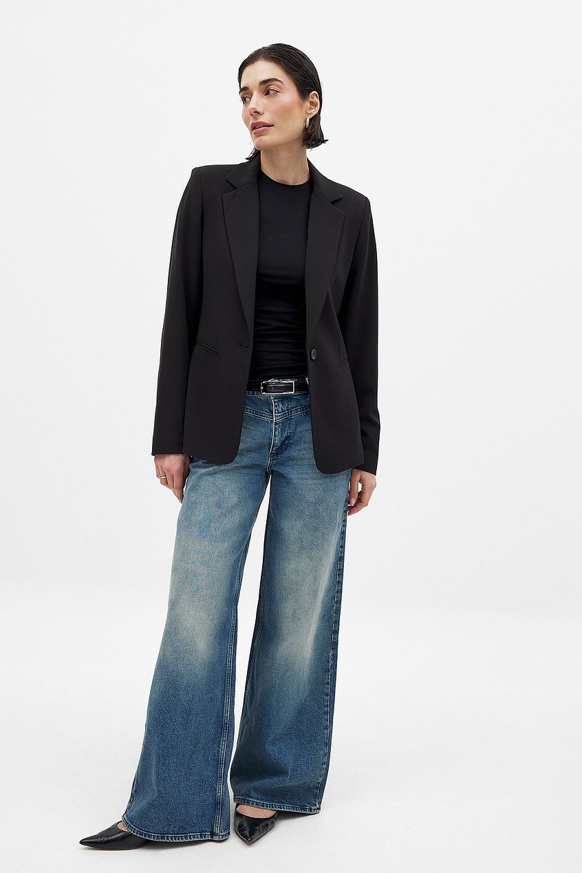 Women Low Waist Wide Leg Jeans with Seam Details – Trendy Low-Rise Baggy Denim, Structured Seams for Shape | HARCHIZ
