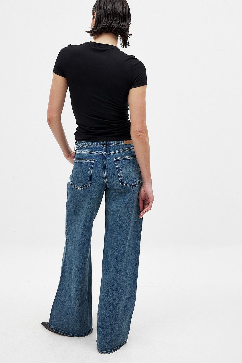 Women Low Waist Wide Leg Jeans with Seam Details – Trendy Low-Rise Baggy Denim, Structured Seams for Shape | HARCHIZ