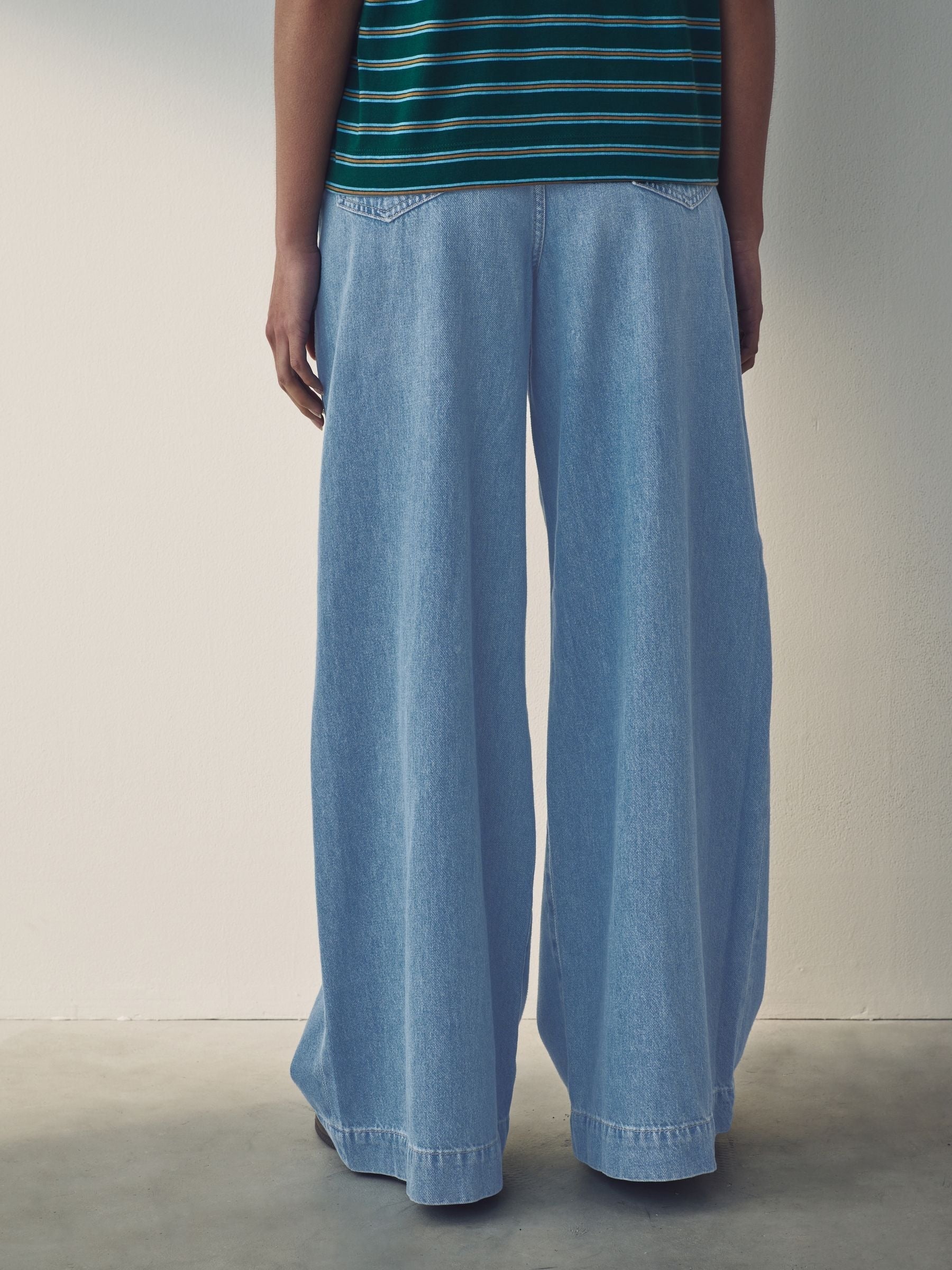 Women Mid Blue Palazzo Wide Leg 100% Cotton Jeans – Trendy Palazzo Denim for Pakistani Women | HARCHIZ