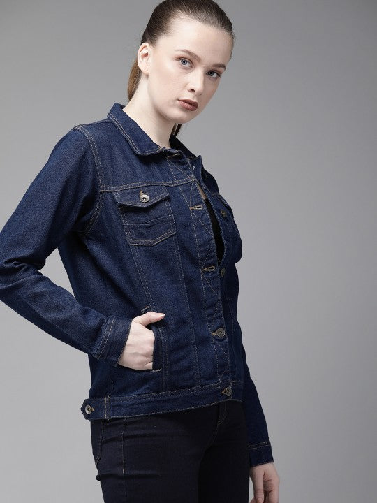 Harchiz The Lifestyle Co Women’s Blue Solid Denim Jacket – Everyday Style Essential