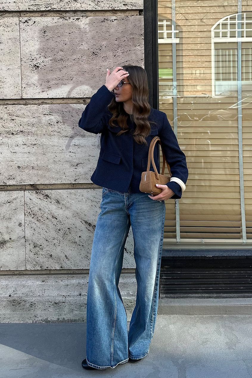 Women Low Waist Wide Leg Jeans with Seam Details – Trendy Low-Rise Baggy Denim, Structured Seams for Shape | HARCHIZ