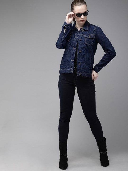 Harchiz The Lifestyle Co Women’s Blue Solid Denim Jacket – Everyday Style Essential