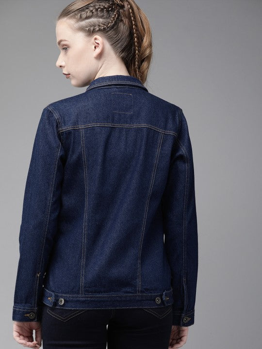 Harchiz The Lifestyle Co Women’s Blue Solid Denim Jacket – Everyday Style Essential