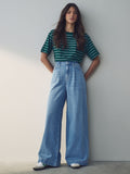 Women Mid Blue Palazzo Wide Leg 100% Cotton Jeans – Trendy Palazzo Denim for Pakistani Women | DOCACCA