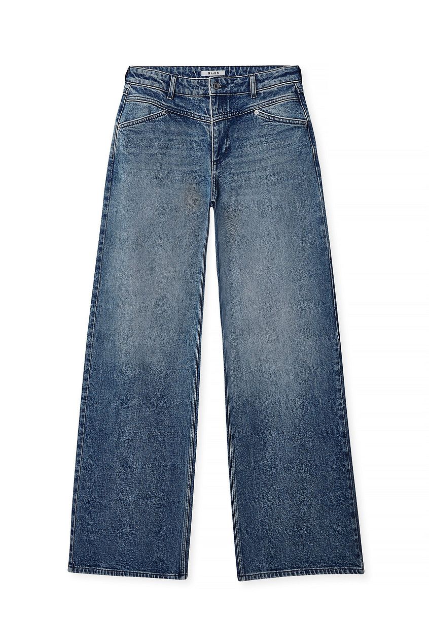 Women Low Waist Wide Leg Jeans with Seam Details – Trendy Low-Rise Baggy Denim, Structured Seams for Shape | HARCHIZ