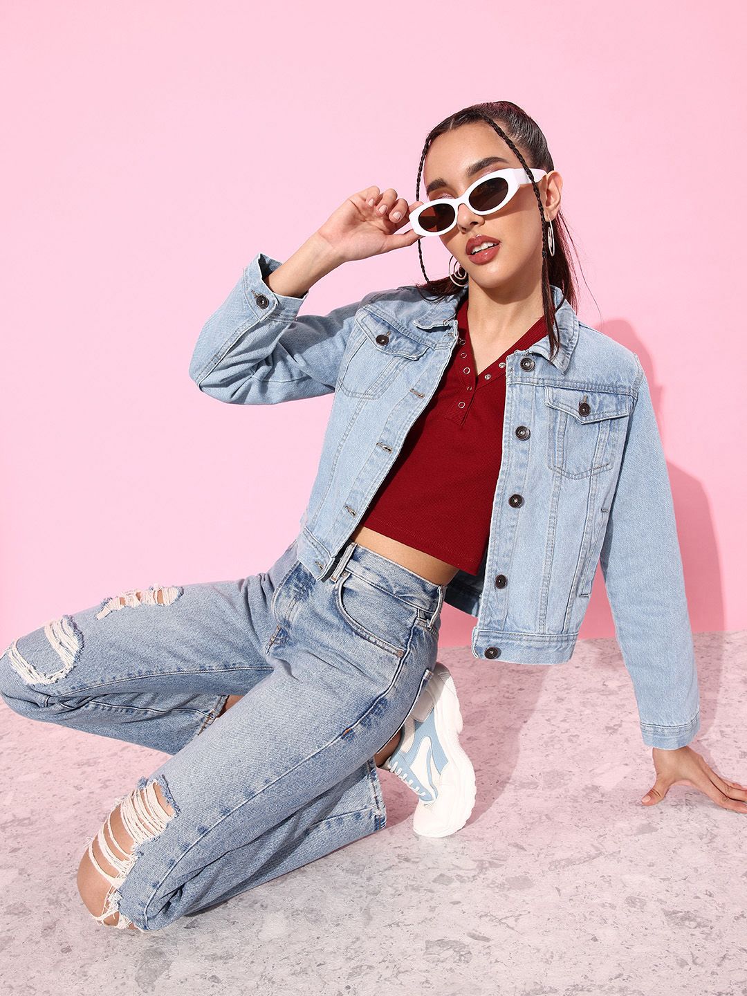 Harchiz Women Light Blue Solid Denim Jacket – Everyday Stylish Outerwear