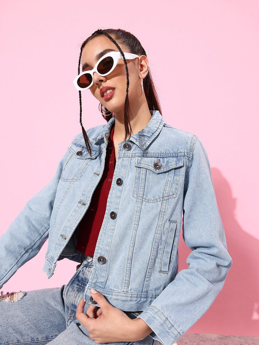 Harchiz Women Light Blue Solid Denim Jacket – Everyday Stylish Outerwear