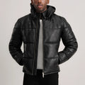 HARCHIZ Black Hooded Sheep Leather Puffer Jacket
