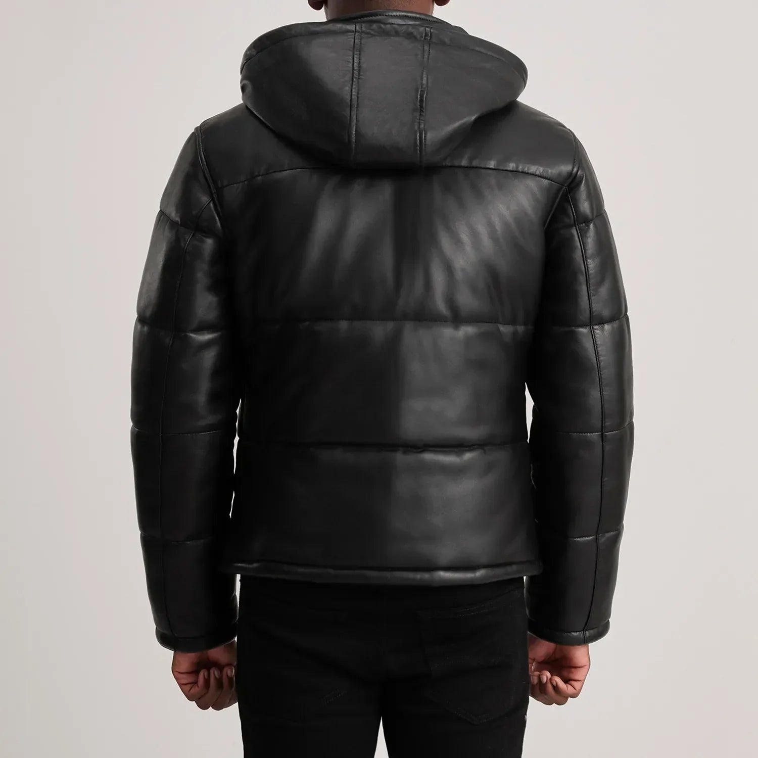 Ace Black Hooded Sheep Leather Puffer Jacket