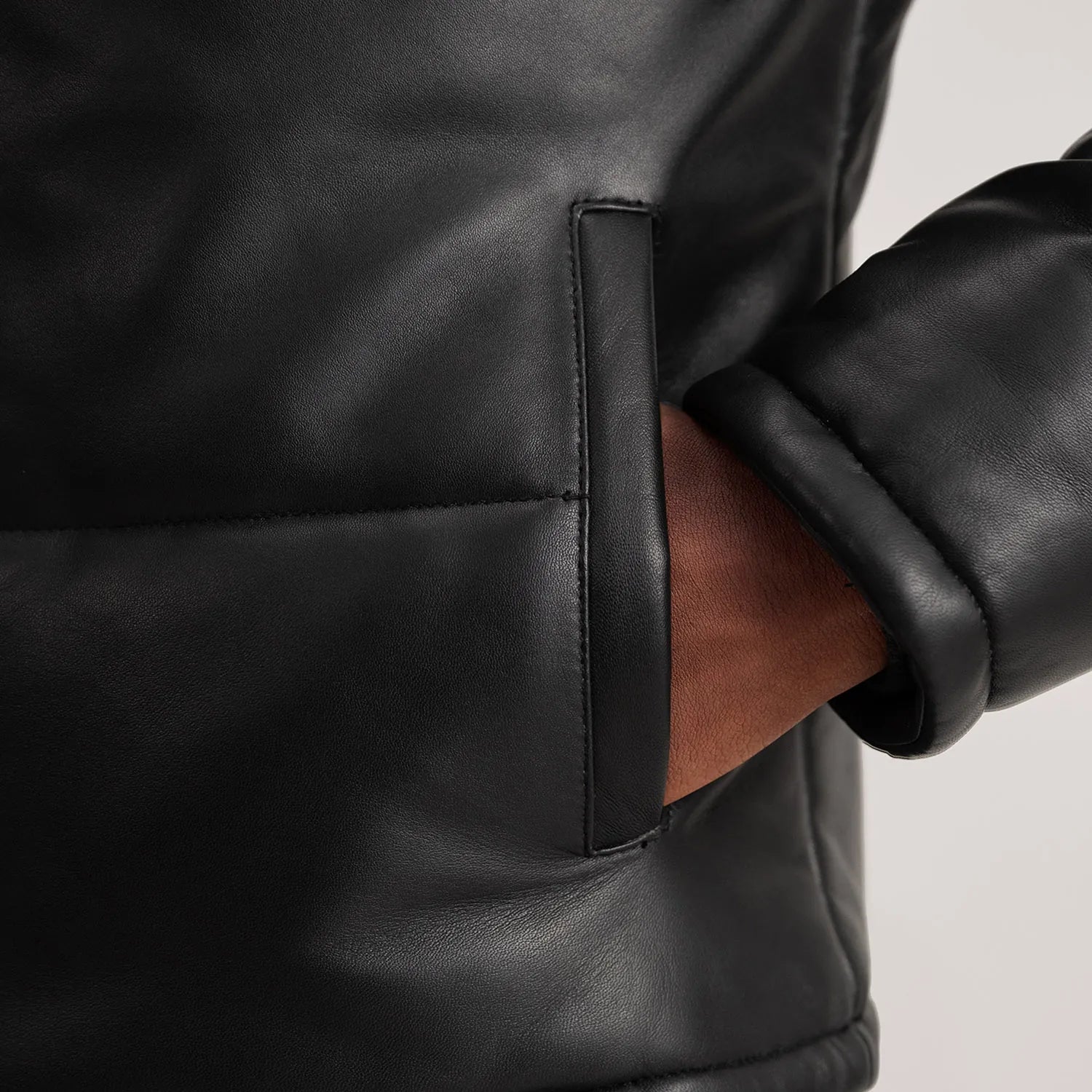 Ace Black Hooded Sheep Leather Puffer Jacket