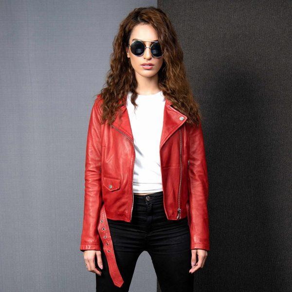 Ace Red Genuine Women Leather Jacket