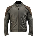 Men's Charcoal Grey Brown Genuine Sheepskin Classy Stand Collar Moto Multiple Zipper Soft Casual Café RHARCHIZr Leather Jacket - Front View - Docacca