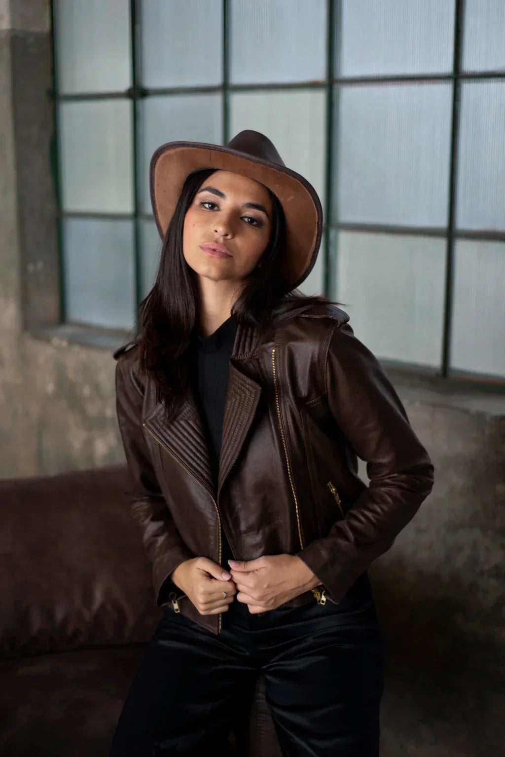 Brown Geneva Biker Leather Jacket