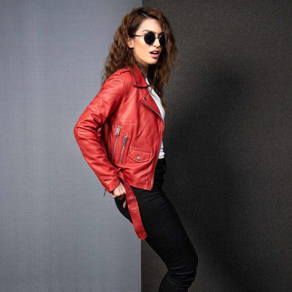 Ace Red Genuine Women Leather Jacket