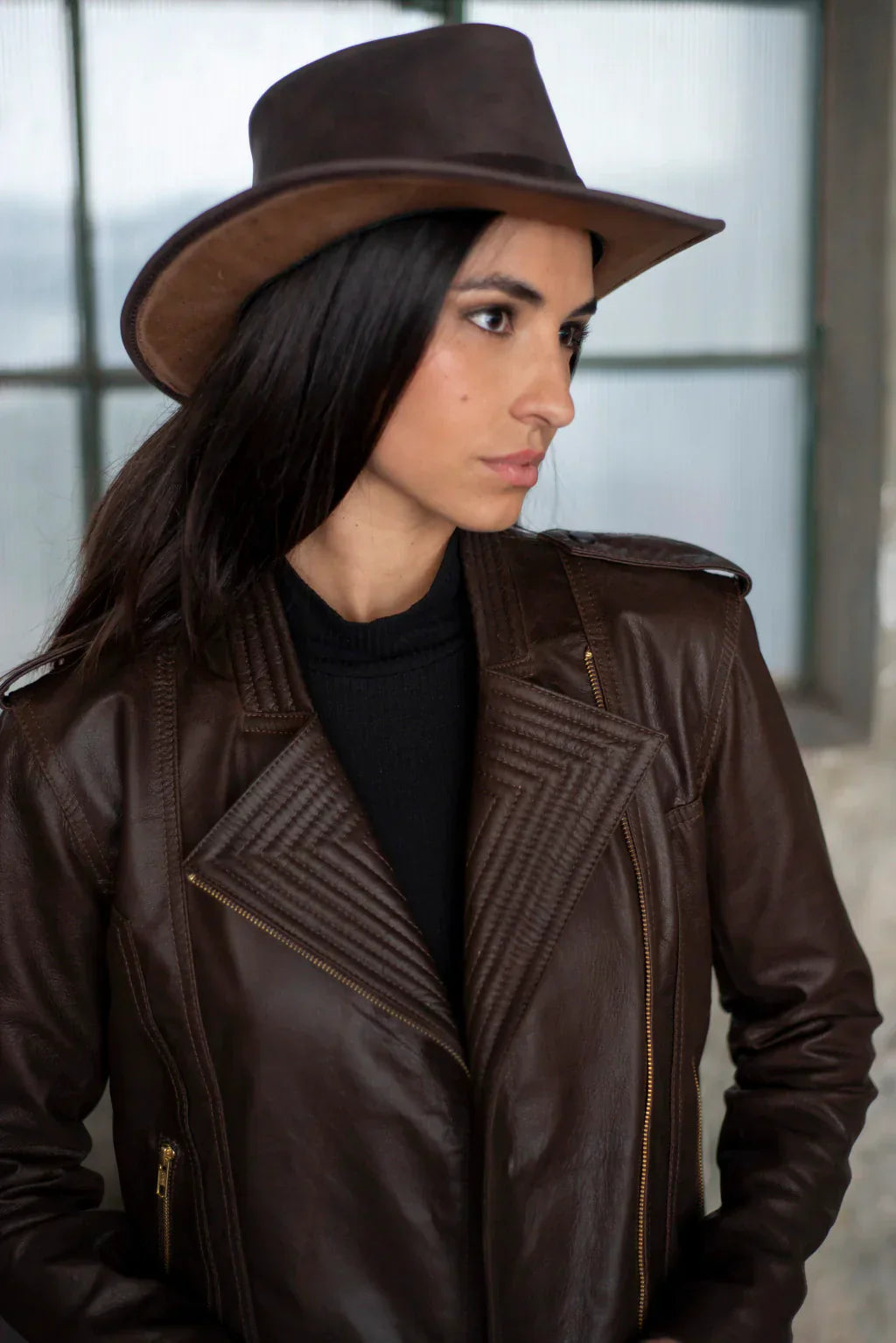 Brown Geneva Biker Leather Jacket