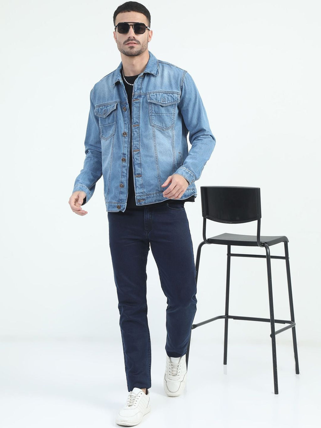Men Spread Collar Faux Fur Trim Denim Jacket – Winter Essential for Pakistani Men | HARCHIZ
