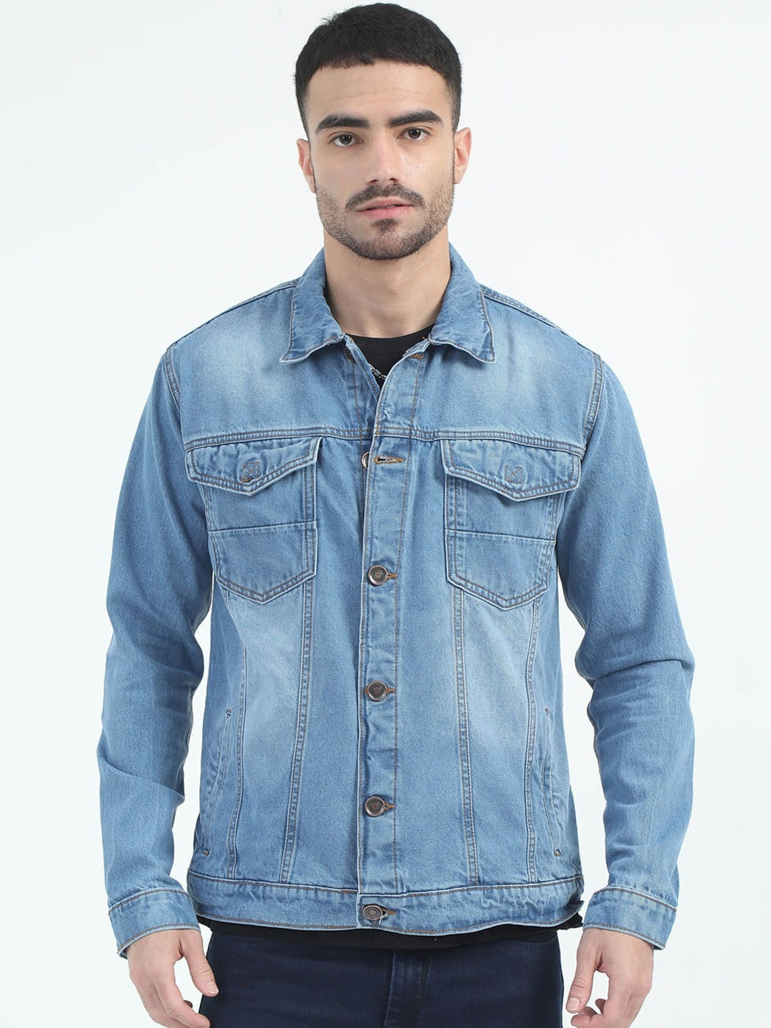 Men Spread Collar Faux Fur Trim Denim Jacket – Winter Essential for Pakistani Men | HARCHIZ