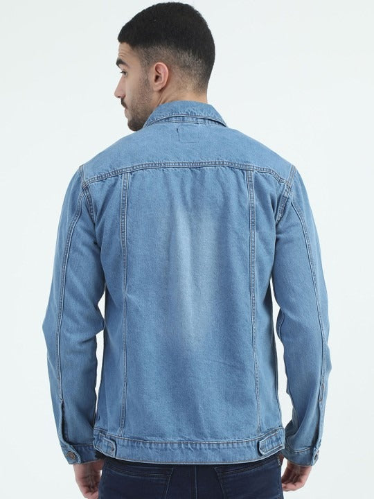 Men Spread Collar Faux Fur Trim Denim Jacket – Winter Essential for Pakistani Men | HARCHIZ
