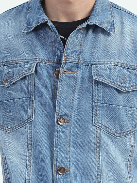 Men Spread Collar Faux Fur Trim Denim Jacket – Winter Essential for Pakistani Men | HARCHIZ