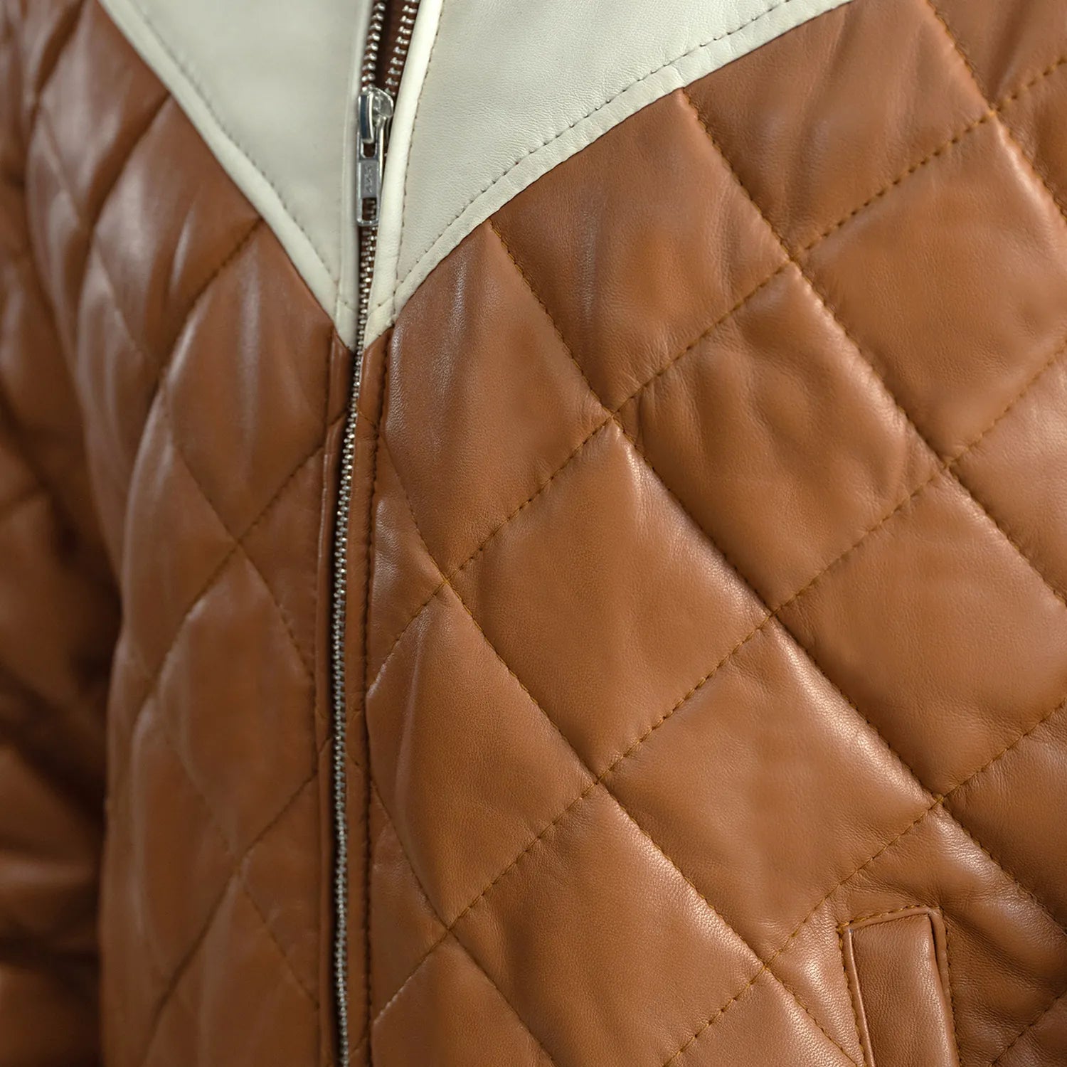 Ace Tan-White Hooded Bomber Leather Puffer Jacket