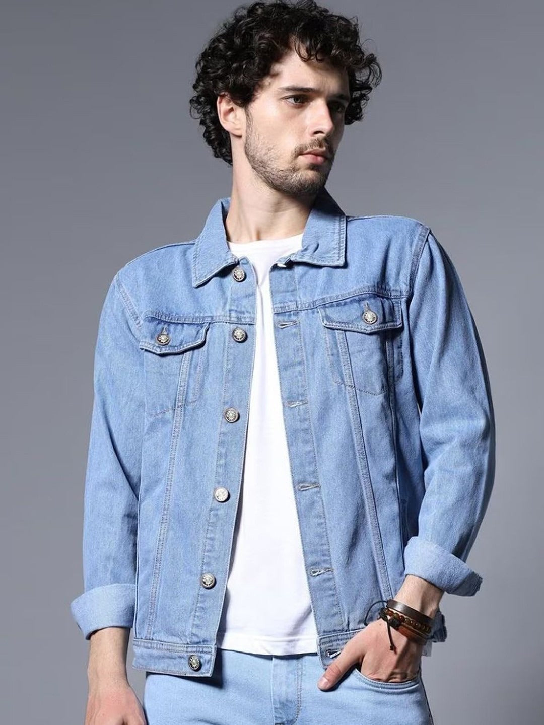 Men Washed Outdoor Denim Jacket with Embroidered Details – Rugged Pakistani Streetwear by HARCHIZ