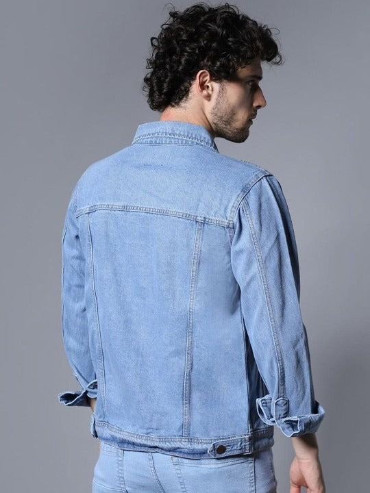 Men Washed Outdoor Denim Jacket with Embroidered Details – Rugged Pakistani Streetwear by HARCHIZ