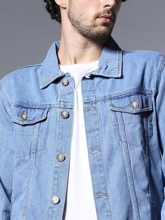Men Washed Outdoor Denim Jacket with Embroidered Details – Rugged Pakistani Streetwear by HARCHIZ