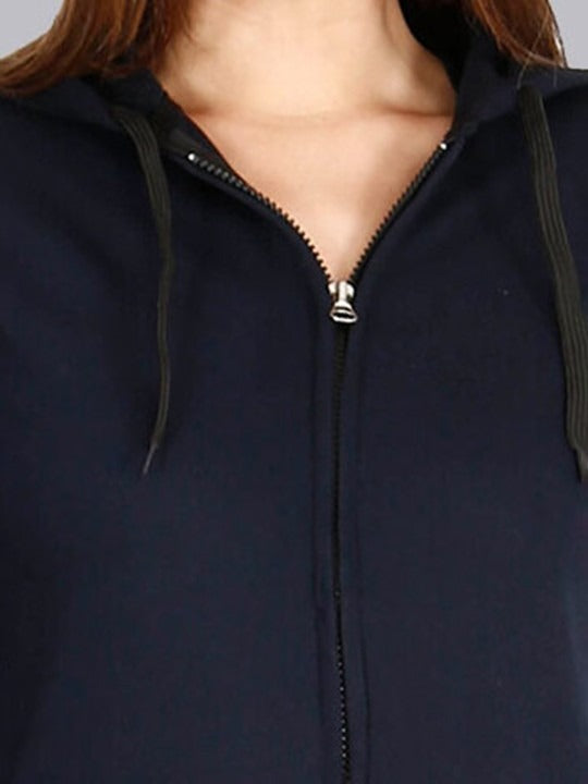 Women Navy Blue Cotton Zipper Hoodie — Full-Zip Cotton Sweatshirt with Kangaroo Pocket | HARCHIZ Pakistan