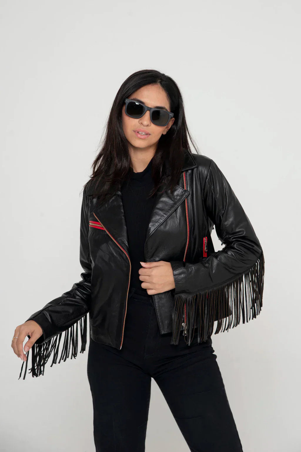 Black Bohemian Biker Leather Jacket