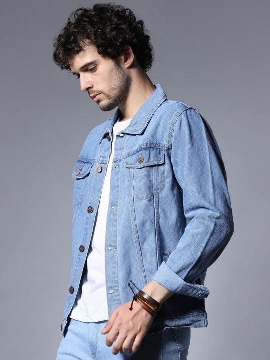 Men Washed Outdoor Denim Jacket with Embroidered Details – Rugged Pakistani Streetwear by HARCHIZ