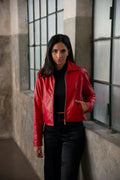 Red Biker Leather Jacket For Women's