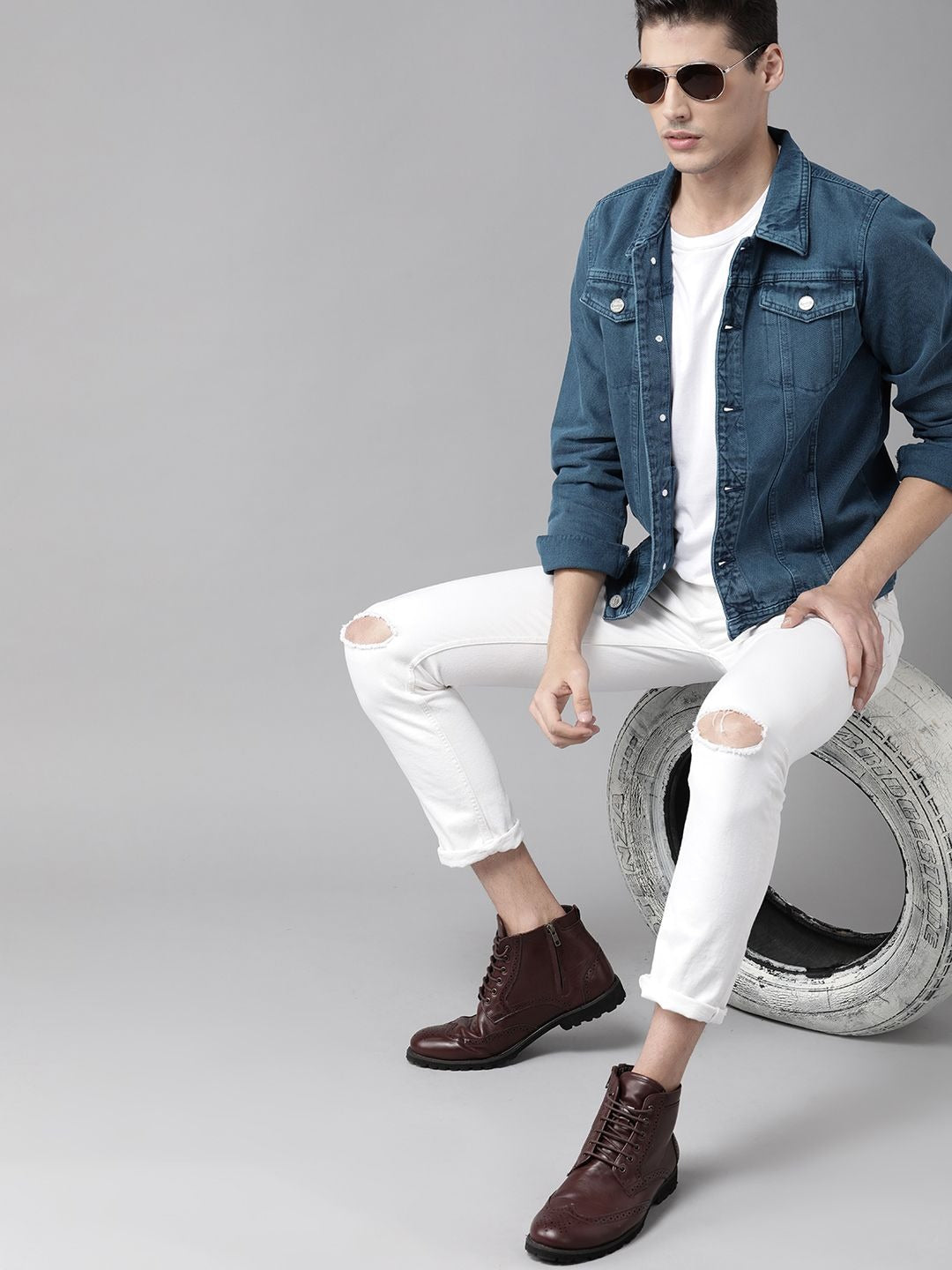 Men Navy Blue Solid Denim Jacket – Versatile Cotton Outerwear for Pakistani Weather | HARCHIZ