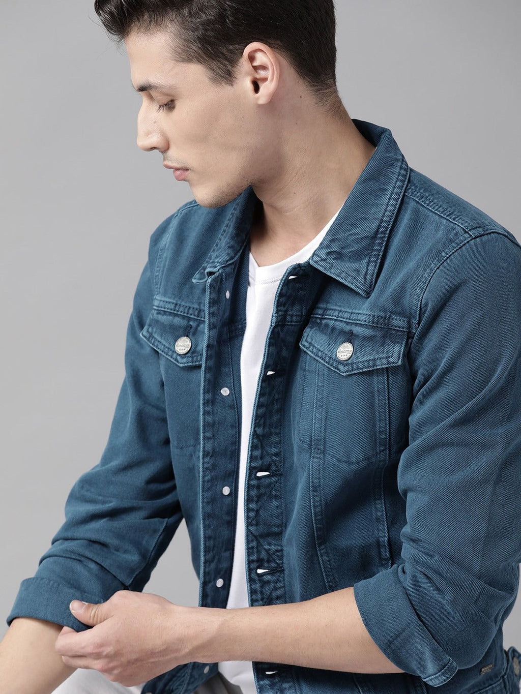 Men Navy Blue Solid Denim Jacket – Versatile Cotton Outerwear for Pakistani Weather | HARCHIZ
