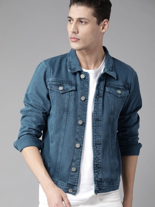 Men Navy Blue Solid Denim Jacket – Versatile Cotton Outerwear for Pakistani Weather | HARCHIZ