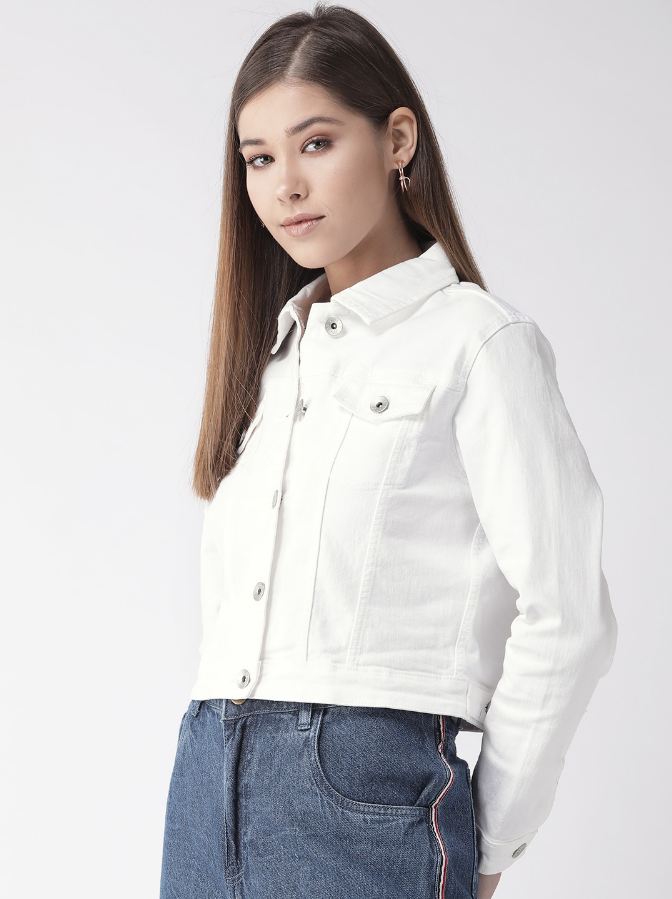 Harchiz Women White Solid Denim Jacket – Chic Everyday Street Style