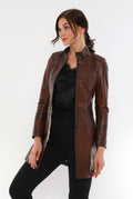 HARCHIZ Brown Premium Leather Trench Coat For Women