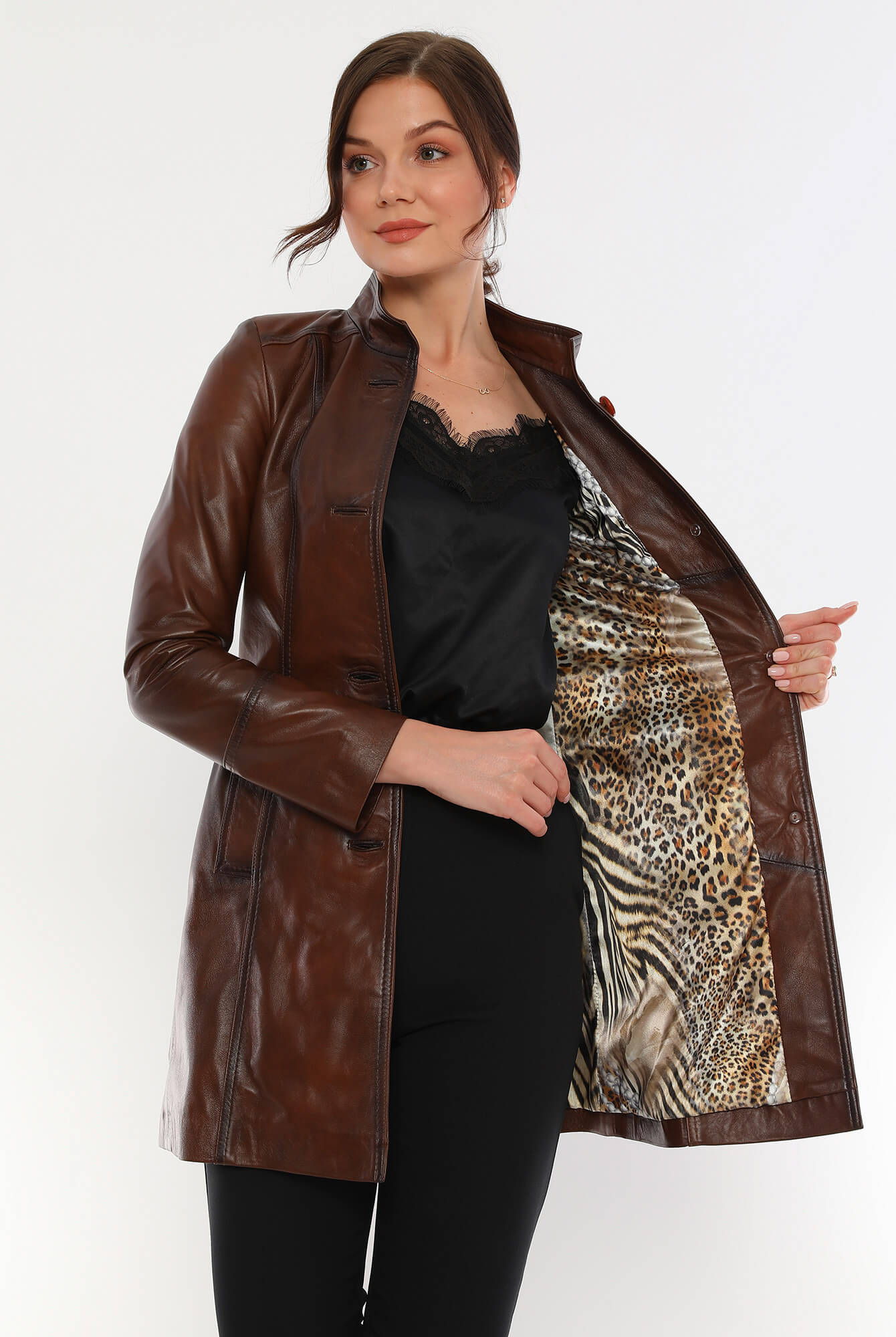 Ace Brown Premium Leather Trench Coat For Women
