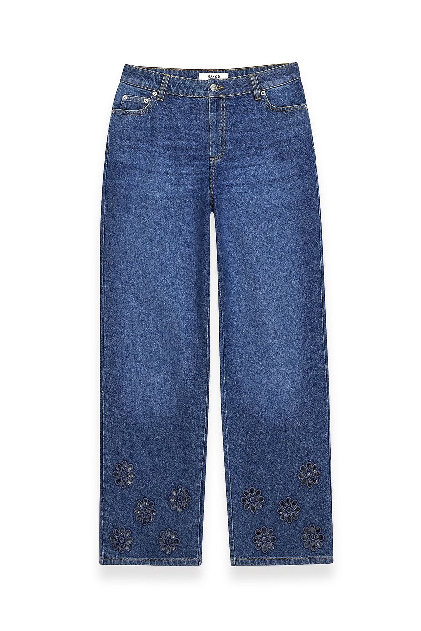 Women Flower Cut Out Mid Waist Jeans – Floral Cutout Denim, Mid-Rise Street Style | HARCHIZ
