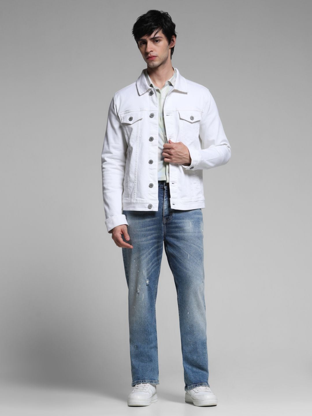 Men Spread Collar Solid Cotton Casual Denim Jacket by HARCHIZ – Breathable Style for Pakistani Weather
